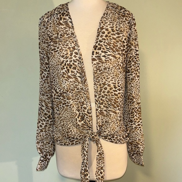 LULU’s sheer cuffed long sleeve animal print swim summer cover up womens medium - Picture 2 of 10
